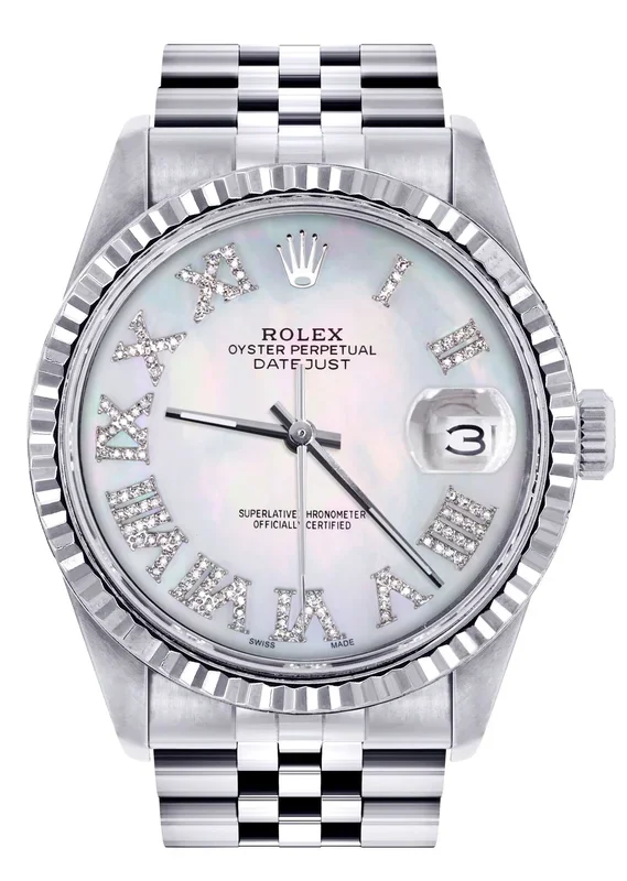 Mens Rolex Datejust Watch 16200 | Fluted Bezel | 36Mm | Mother of Pearl Roman Dial | Jubilee Band