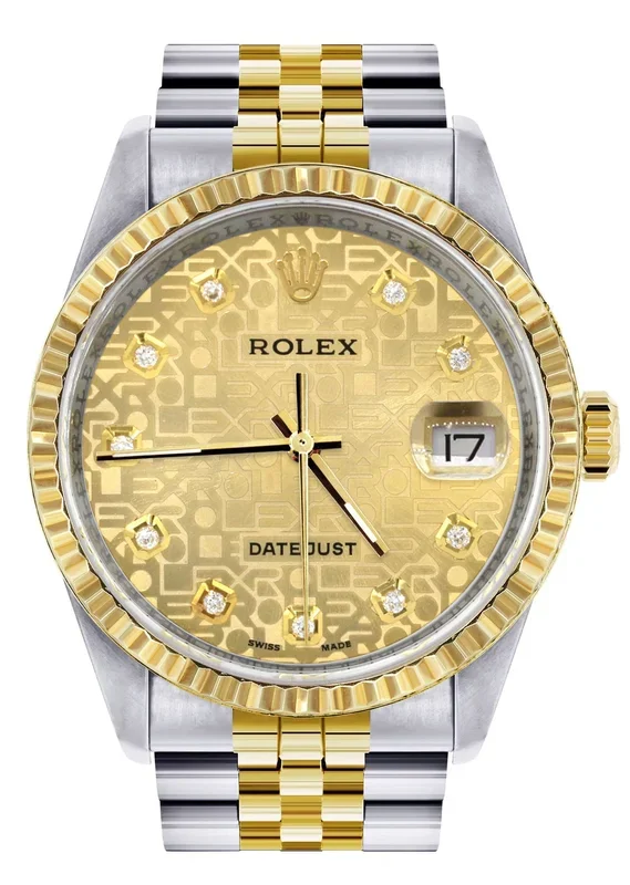 Mens Rolex Datejust Watch 16233 Two Tone | Fluted Bezel | 36Mm | Gold Texture Dial | Jubilee Band