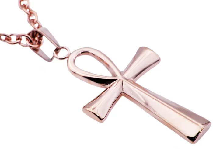 Mens Rose Stainless Steel Ankh Cross Pendant