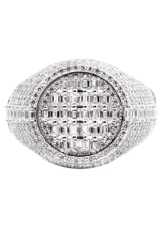 Mens Silver Baguette & Round Signet Ring | Appx 8.5 Grams