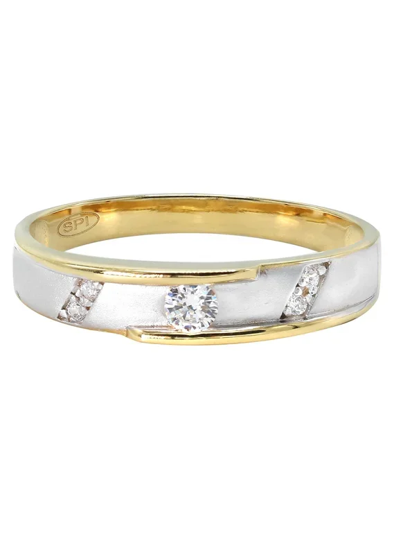 Mens Silver CZ Gold Wedding Band | Appx 2.5 Grams