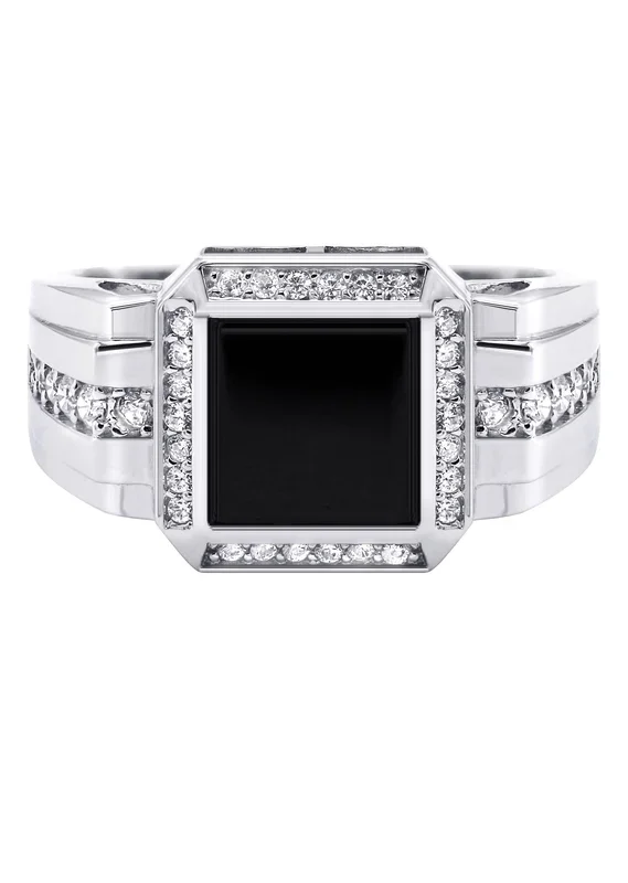 Mens Silver CZ Onyx Ring | Appx 7.6 Grams
