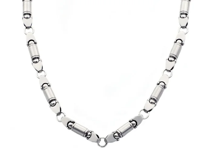 Mens Stainless Steel Barrel Link Chain Necklace
