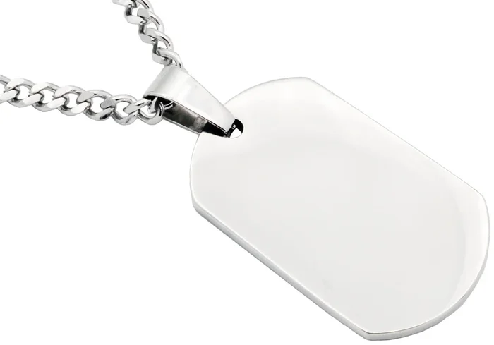 Mens Stainless Steel Engravable Dog Tag Pendant Necklace With 24″ Curb Chain