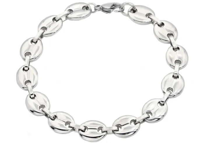 Mens Stainless Steel Puff Mariner Link Chain Bracelet