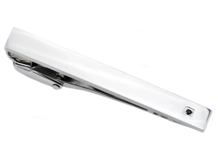 Mens Stainless Steel Tie Clip With Black Cubic Zirconia