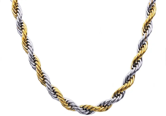 Mens Two tone Gold Stainless Steel Rope Chain Necklace