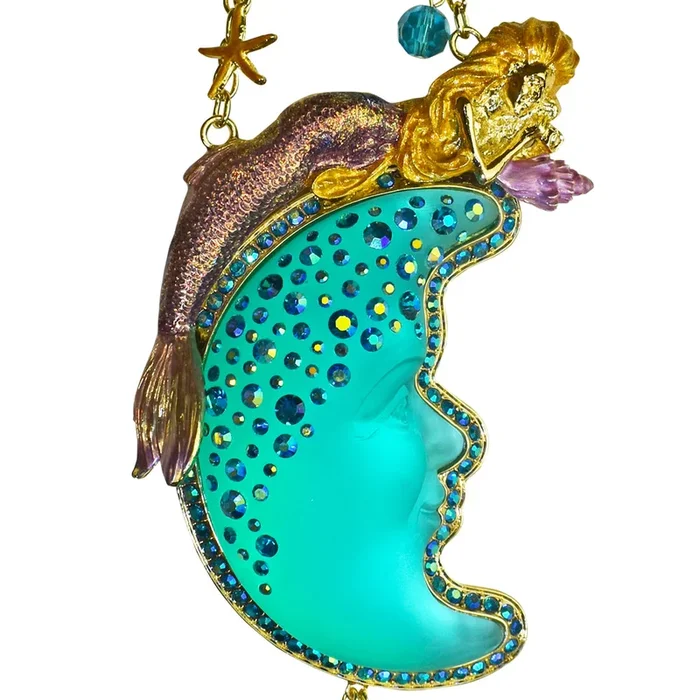 Mermaid Magic Goddess Moon Shadow Ornament (Goldtone/Mermaid Azure)