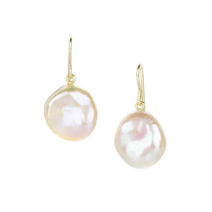 Metallic Apricot Pink Freshwater Pearl Earrings