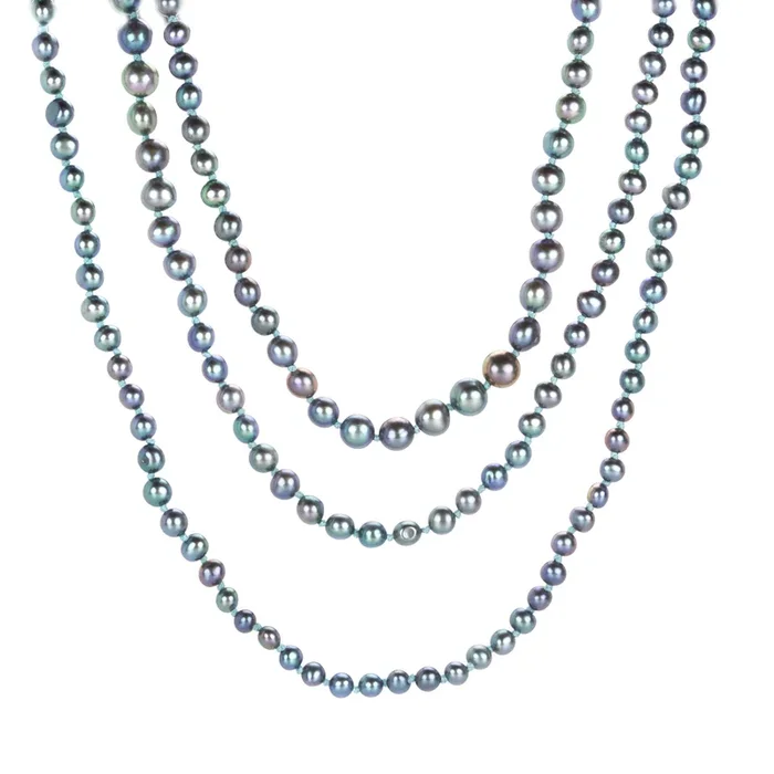 Metallic Blue Black Freshwater Pearl Necklace