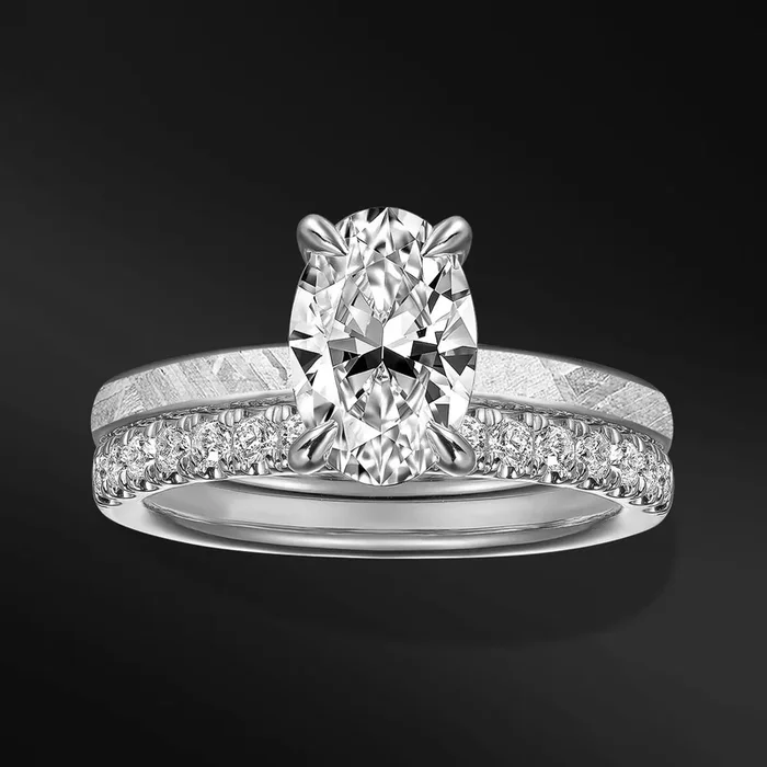 Meteorite Heartbeat – Ring Set for Women | Muonionalusta Meteorite Engagement Ring | 2 ct Certified Moissanite