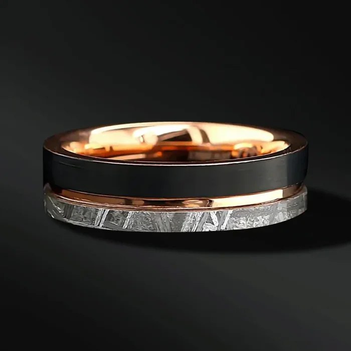 Meteorite Ring Tungsten Black & Gold Wedding Band