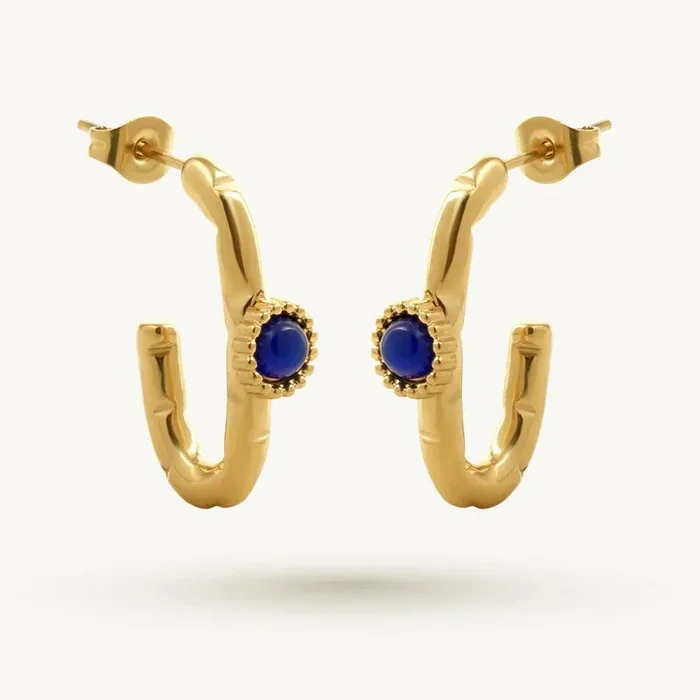 Midnight Blue Stone Hoop Earring