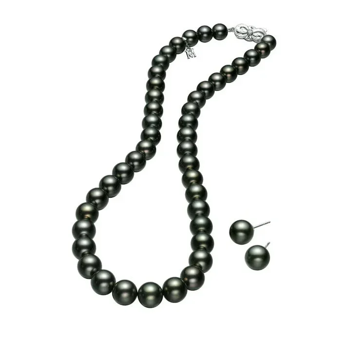 Mikimoto Black Pearl Necklace and Earrings Set