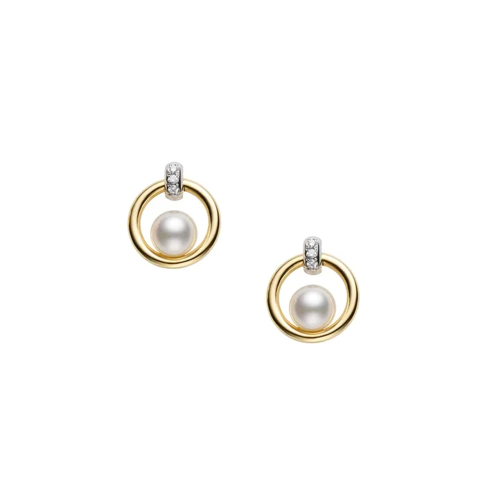 Mikimoto Diamond and Pearl Cradle Earrings
