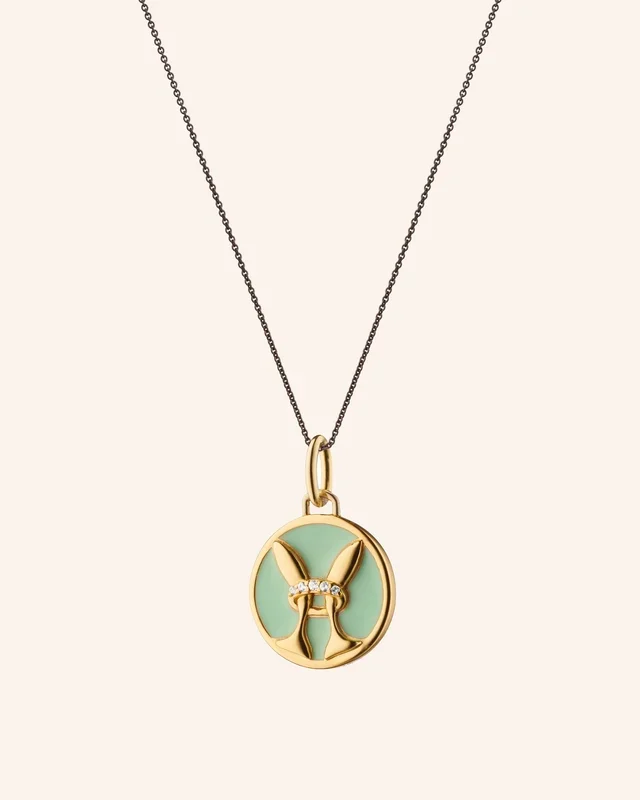 Mini “Pisces” Seafoam Enamel Necklace with White Sapphires