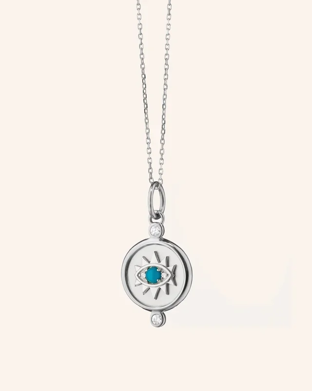 Mini “Protect” Evil Eye Necklace with Turquoise and White Sapphire