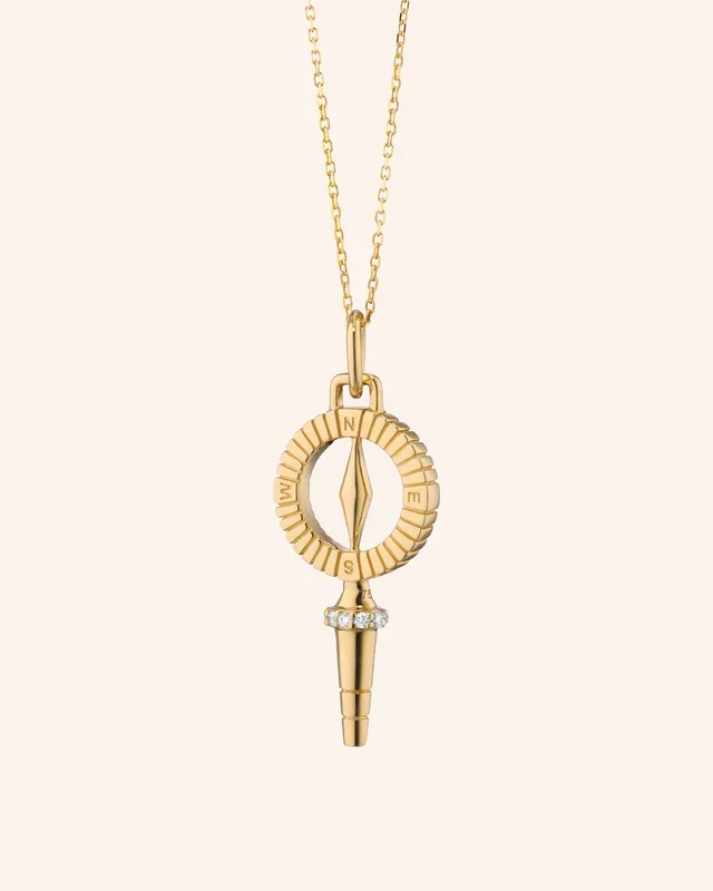 Mini “True North” Compass Key Necklace with Diamonds