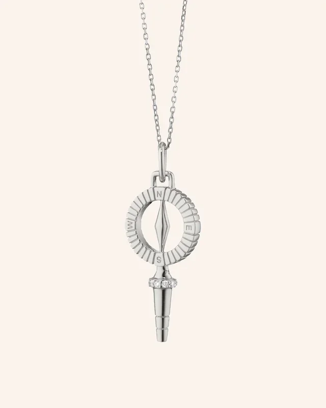 Mini “True North” Compass Key Necklace with White Sapphires