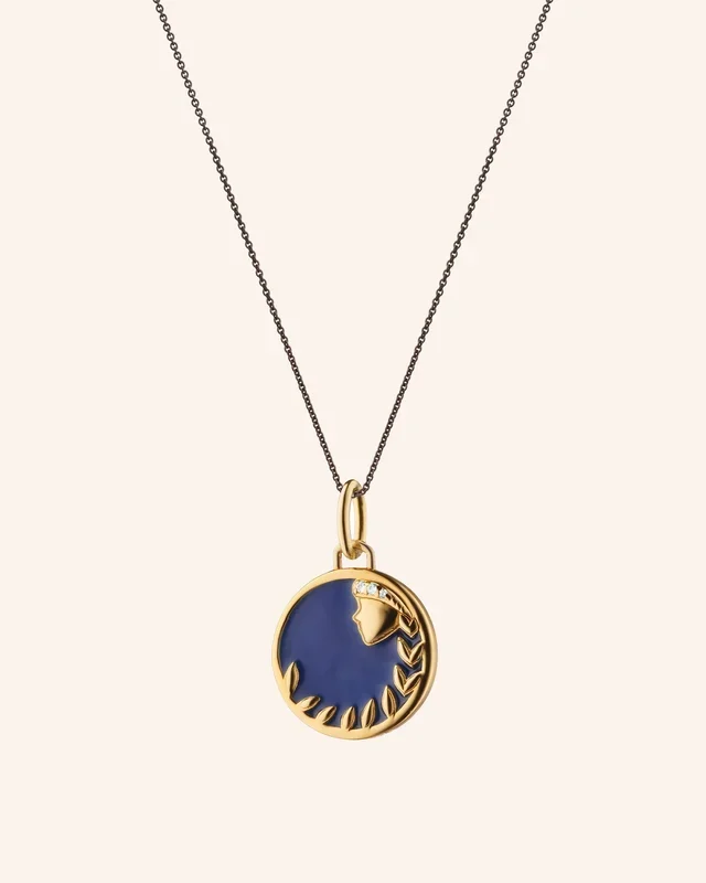 Mini “Virgo” Blue Enamel Necklace with White Sapphires