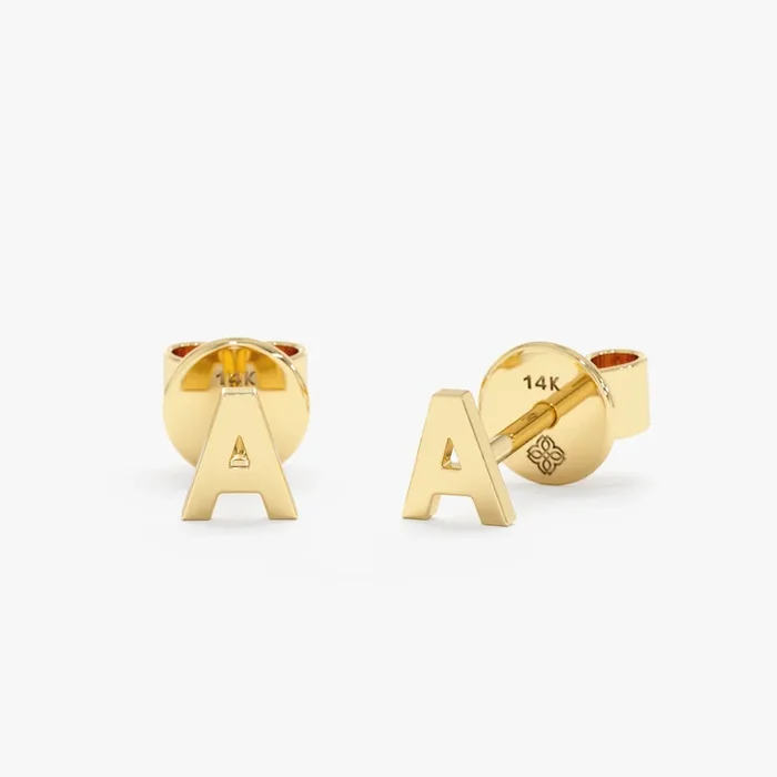 Mini Capital Letter Solid Gold Studs, Ivory