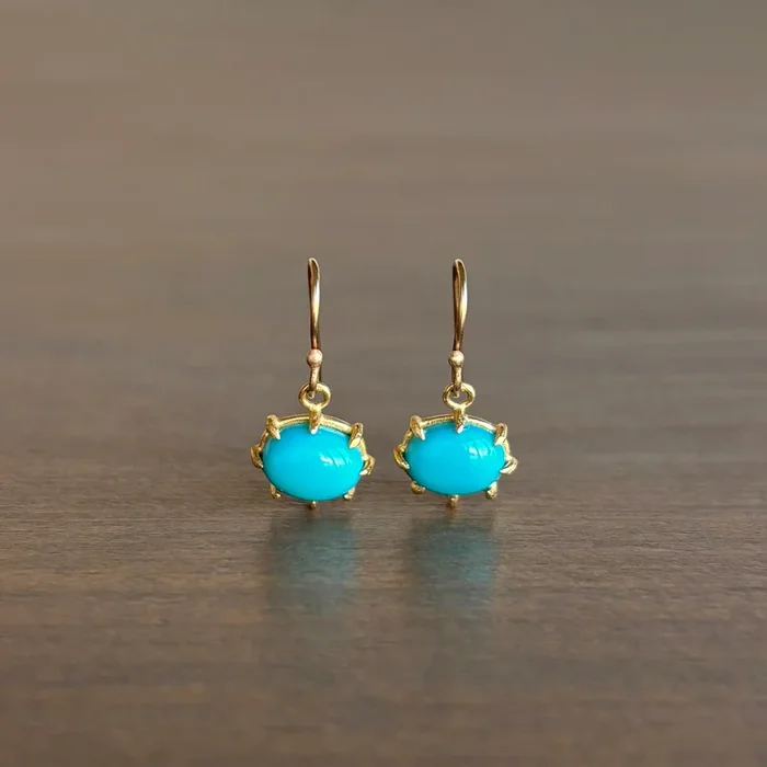 Mini Oval Sleeping Beauty Turquoise Earrings