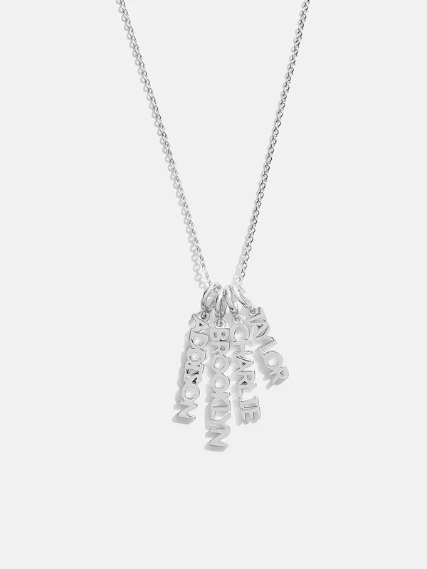 Mini Silver Block Cluster Custom Nameplate Necklace – 4 Names