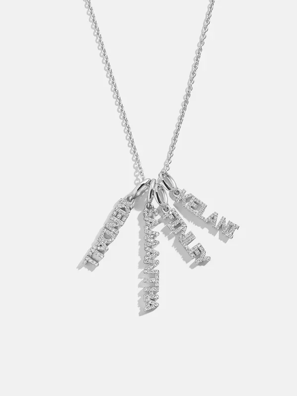 Mini Silver Pavé Block Cluster Custom Nameplate Necklace – 4 Names
