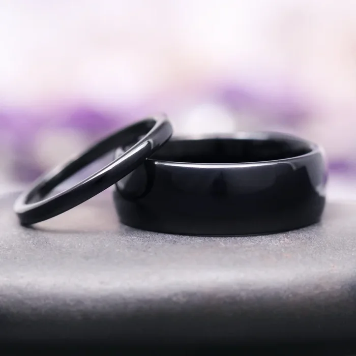 Minimalist Black Tungsten Couples Ring Set