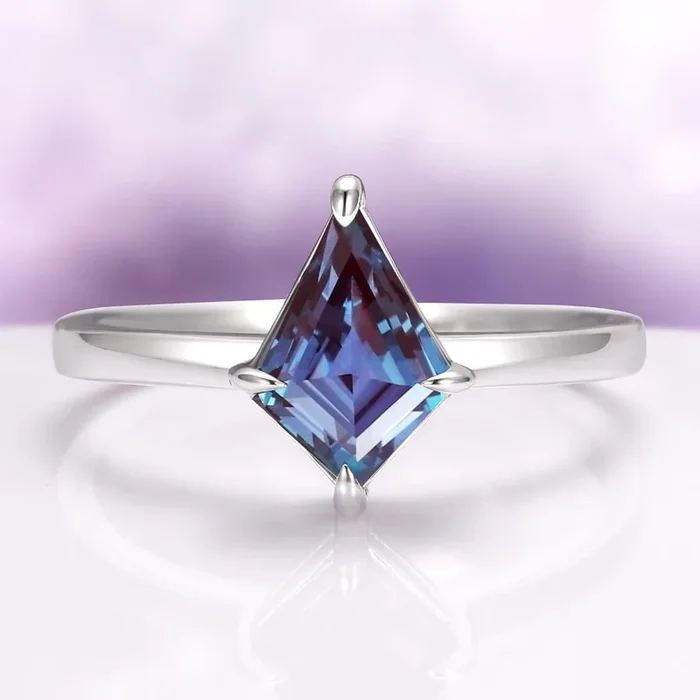Minimalist Kite Cut Alexandrite Engagement Ring in Sterling Silver