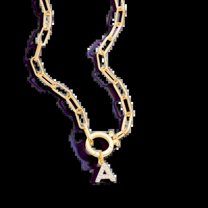 Mint Paperclip Necklace with Pave Initial Charm