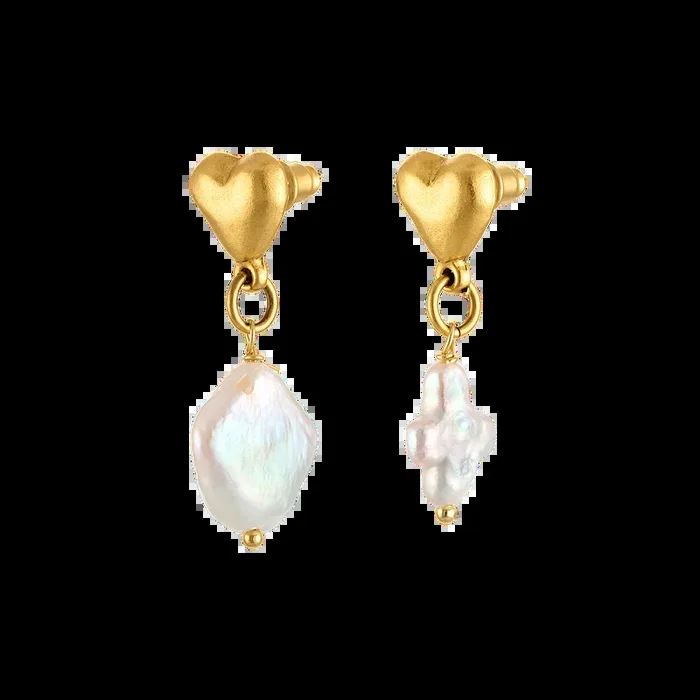 Mismatched Pearl Heart Earrings