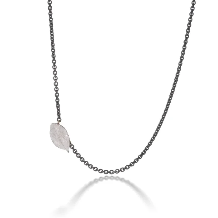 Mixed Metal Tiny Boxwood Leaf Necklace