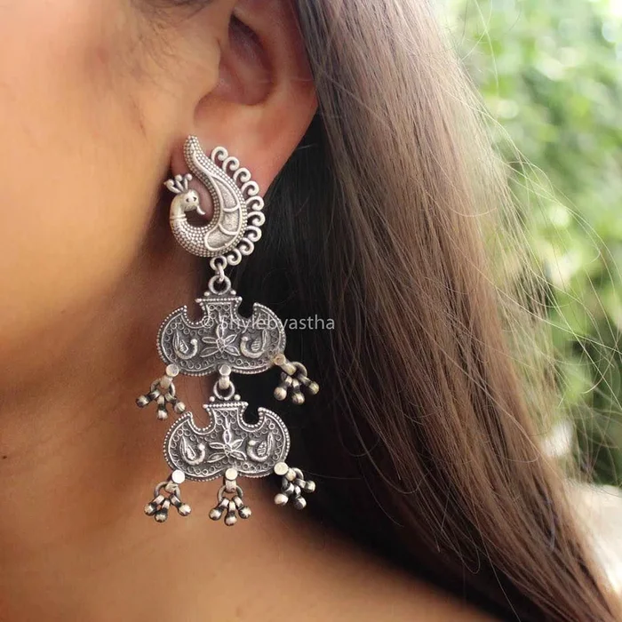 Mizoya Peacock Motif Antique Danglers