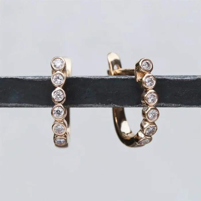 Modern Bezel Diamond Hoop Earrings in 14k Yellow Gold