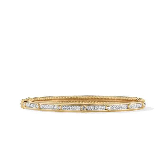 Modern Renaissance Bangle Bracelet in 18K Yellow Gold with Full Pavé Diamonds, 4.5mm