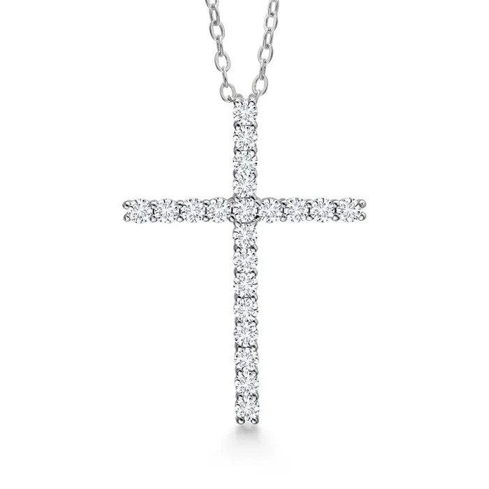 Moissanite Cross Necklace | 925 Sterling Silver | 0.80 Cttw | 1 Inch | Jesus Christian Religious Crucifix Jewelry Pendant Necklace for Women | with 18 Inch Silver Chain