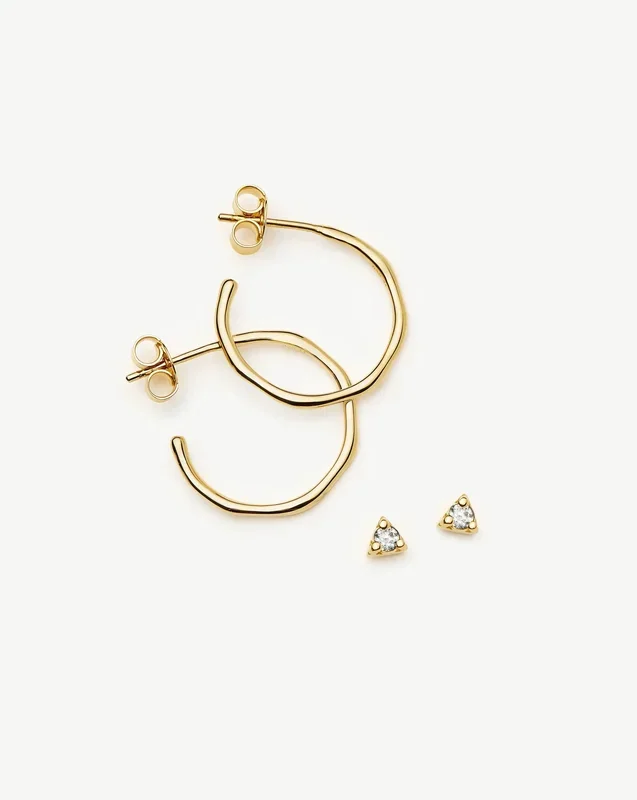 Molten Hoop & Prism Stud Earrings Set | 18k Gold Vermeil/Cubic Zirconia