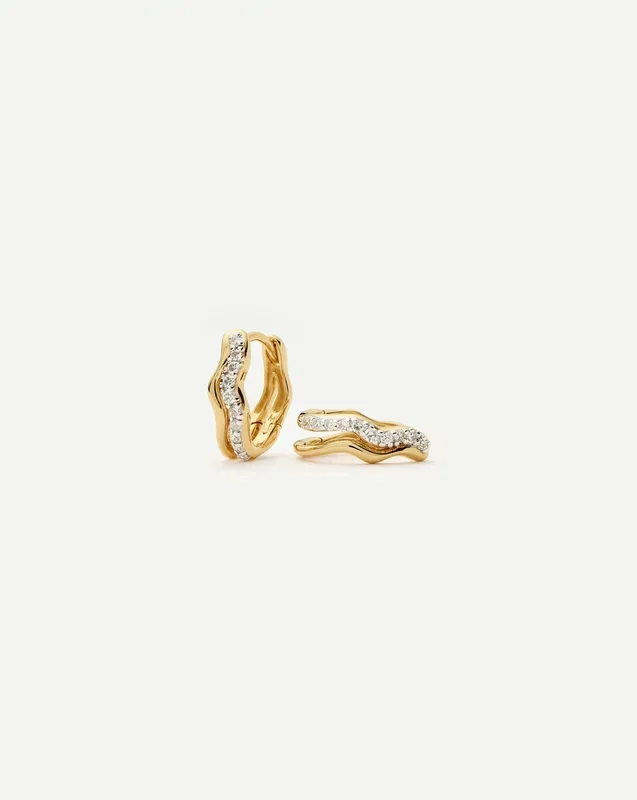 Molten Snow Fine Diamond Double Mini Hoop Earrings | 14k Solid Gold/Lab Grown Diamonds