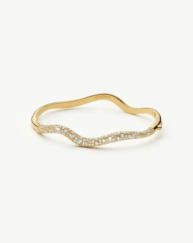 Molten Snow Ripple Hinged Bangle | 18k Gold Plated/Cubic Zirconia