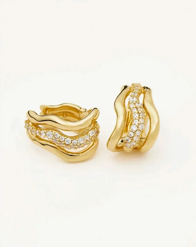 Molten Snow Triple Small Hoop Earrings | 18k Gold Plated/Cubic Zirconia