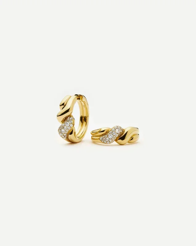 Molten Snow Twisted Small Hoop Earrings | 18k Gold Plated/Cubic Zirconia