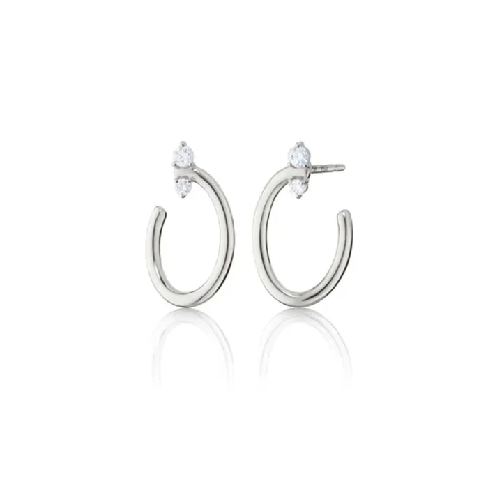 Monica Rich Kosann Sterling Silver Oval “Galaxy Wrap” Hoop Earrings with White Sapphires