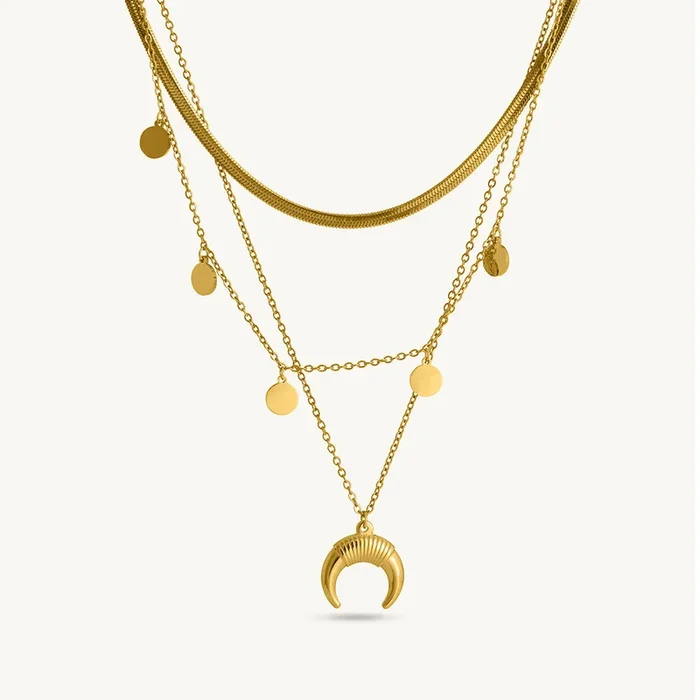 Moon & Disc Stack Necklace