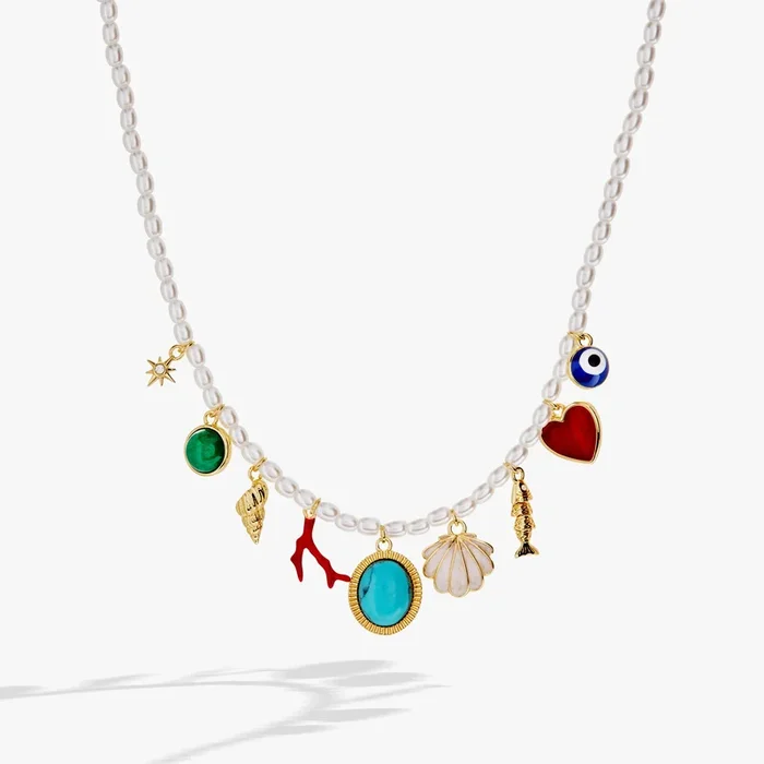 Moonlight Beach Pearl Charm Necklace