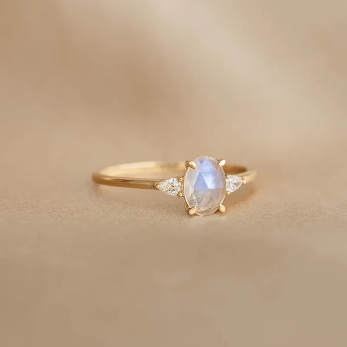 Moonstone and Diamond Ring 14k Gold – Maia