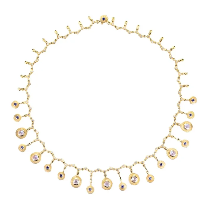 Moonstone and Sapphire Droplet Necklace