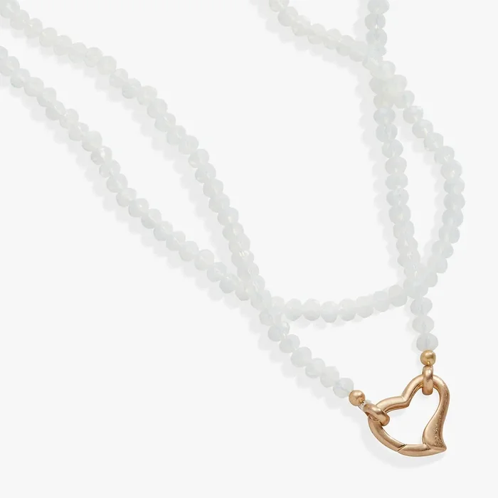 Moonstone Beaded Heart Clasp Necklace