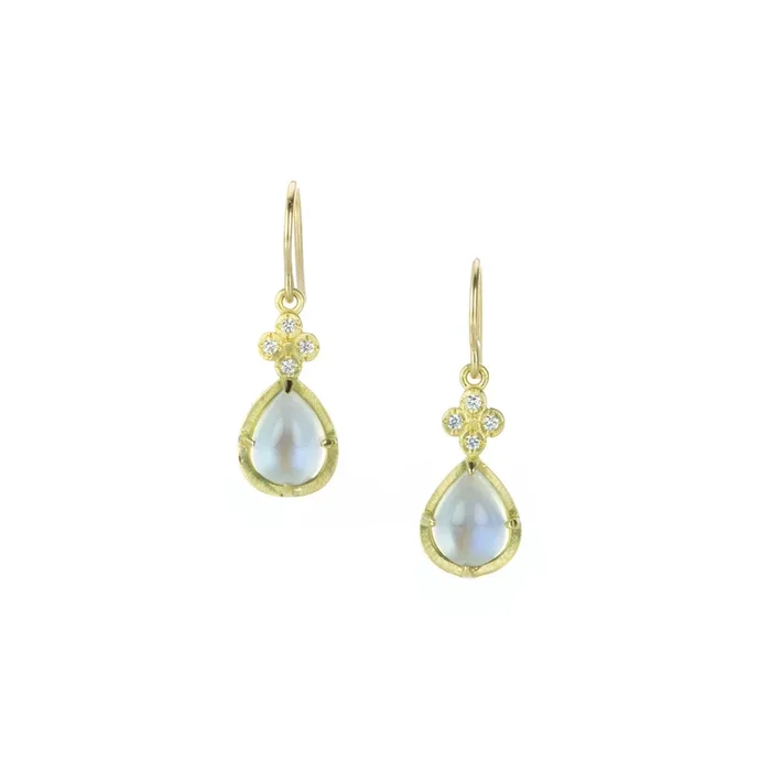 Moonstone Tears with River Rock Charm Earrings