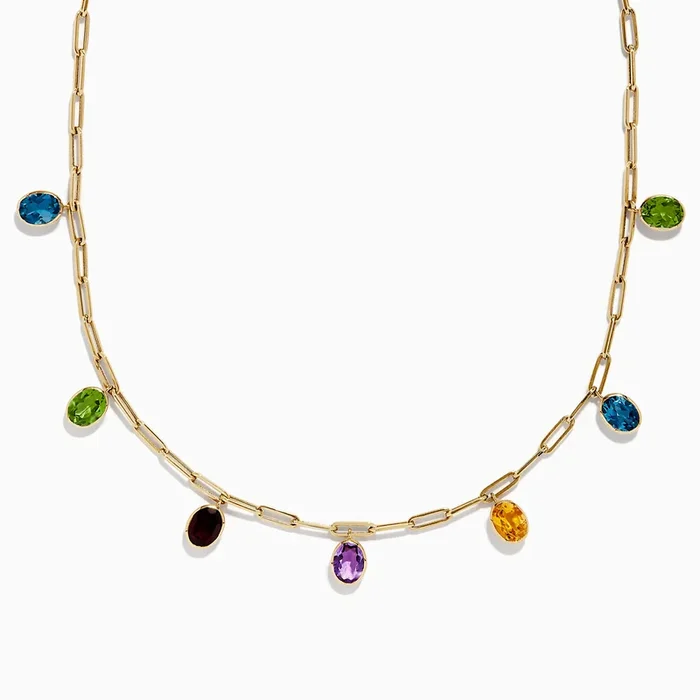 Mosaic 14K Yellow Gold Multi Gemstone Charm Necklace